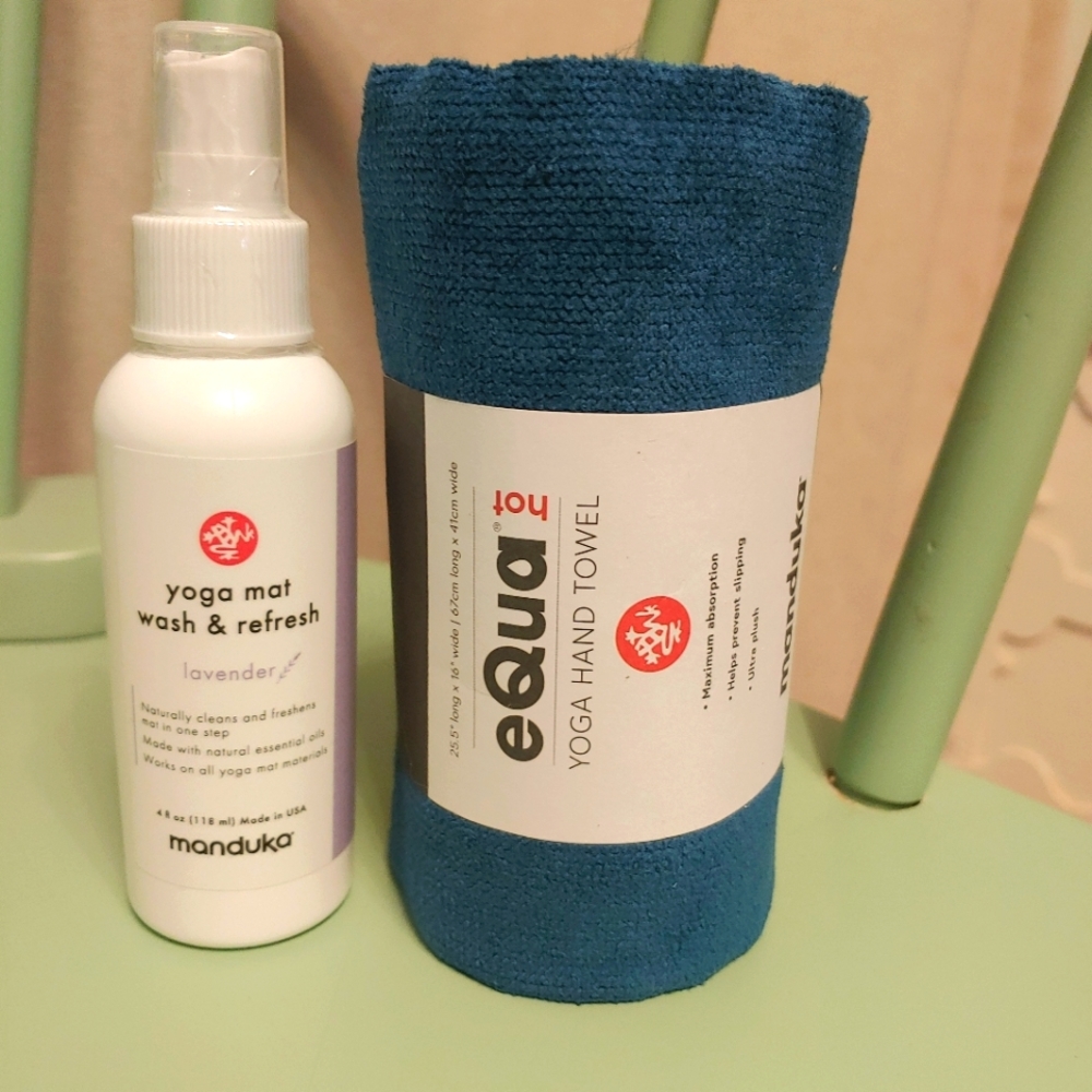 Manduka eQua Hot Hand Towel, Aquamarine💙 and Lavender Mat Spray, NWT